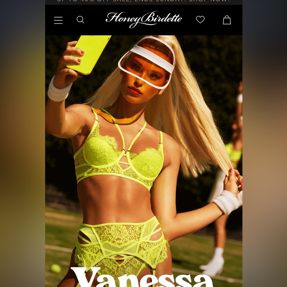 Honey Birdette Neon Yellow Vanessa Lace Lingerie Set NWT